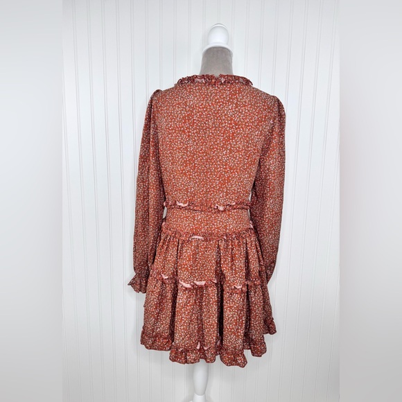 Lulus Floral Ruffle Tiered Mini Dress Bubble Sleeve XL - Picture 5 of 12